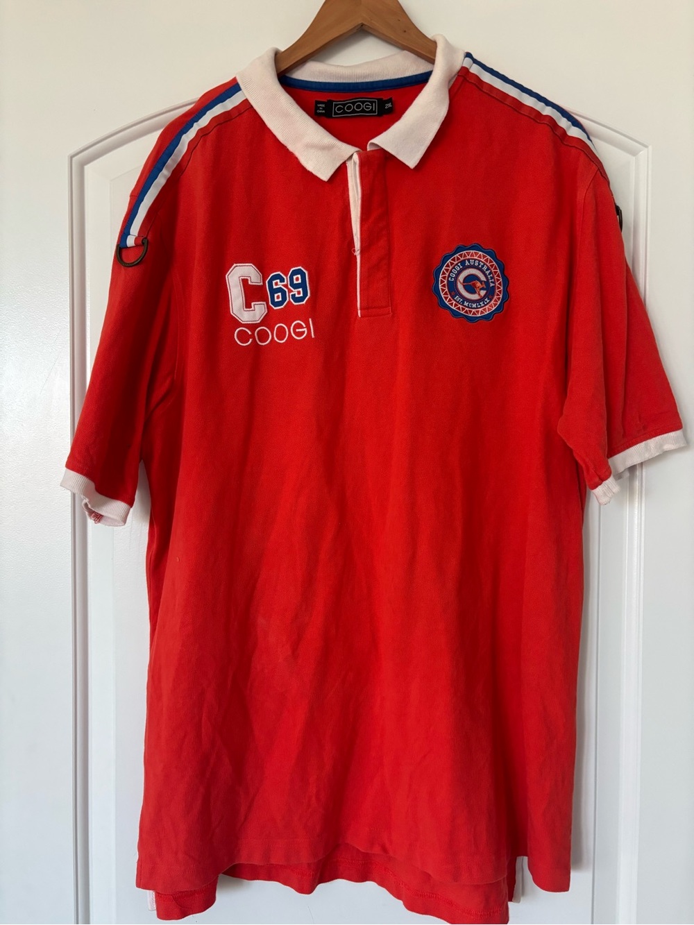 VTG Y2K Coogi Australia C69 Embroidered Crest Polo Shirt Red Men's 2XL